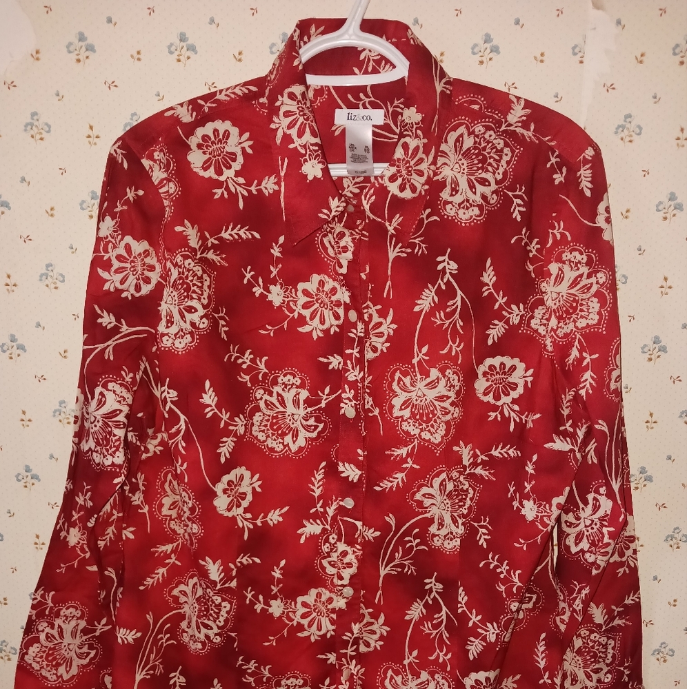 LIZ & CO woman's 100% cotton multicolor button up shirt Size XL